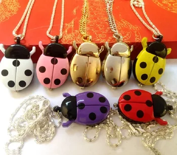 Cute New Fashion Small Golden Beetle Pocket Watchs With Chain Lightweight Necklace Pendant Clock Adult Children Ladybug Watch