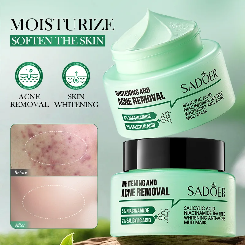 SADOER Salicylic Acid Anti Acne Face Mask Mud Acne Removing Moisturizing Niacinamide Whitening Facial Masks Clay Face Skin Care