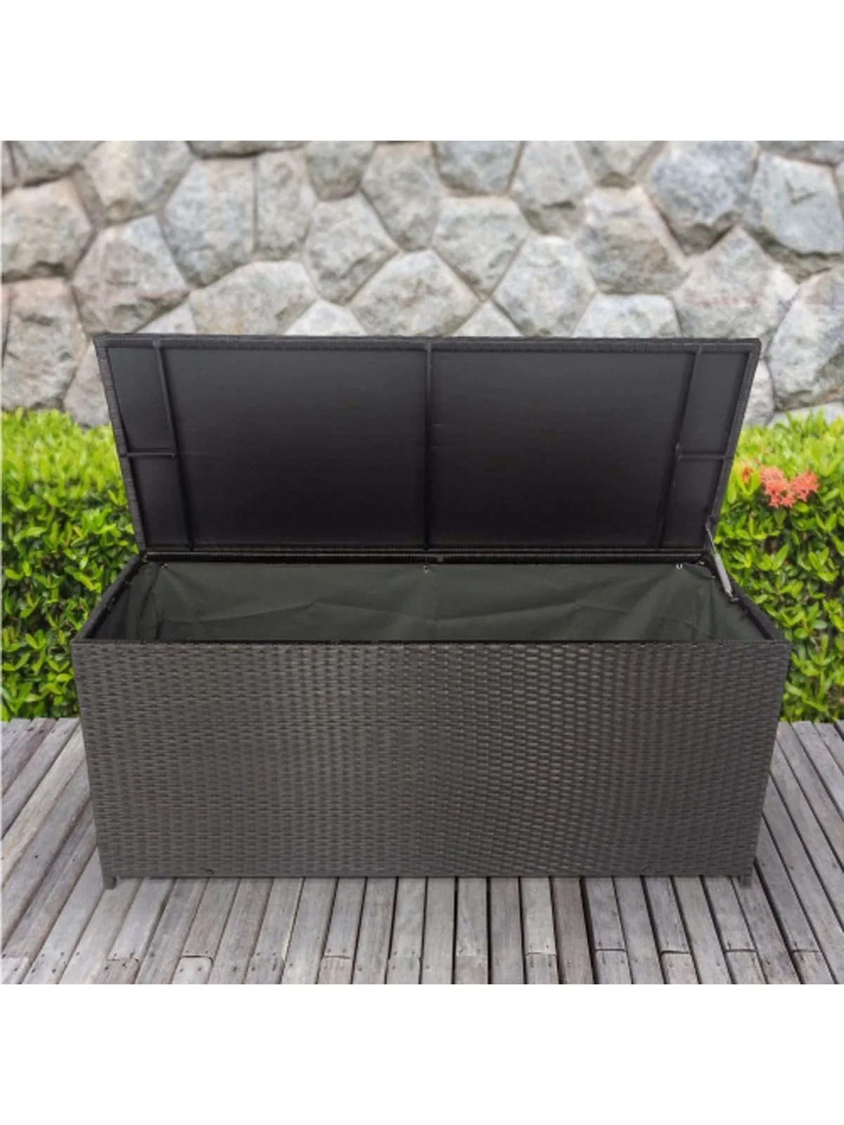 

Outdoor Storage Box, 113 Gallon Wicker Patio Deck Boxes with Lid, Outdoor Cushion Storage Container Bin Chest