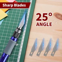 Hobby Knife Set Craft Knife Aluminum Alloy Rod Soft Grip with 5pcs Blade for Modeling Carving Crafting Scrapbooking Rubber Stamp 3