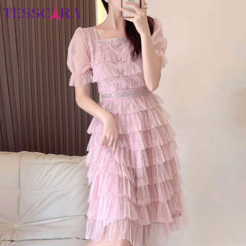 TESSCARA Women Summer Elegant Ruffles Dress High Quality Short Wedding  Cocktail Party Robe Vintage Designer Formal Lace Vestidos - AliExpress  200000345