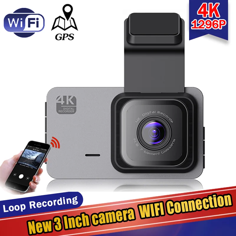 Wifi Car Dvr Schermo Da 3.0 Pollici 4K E 1296P Dual Lens Vista Posteriore Dash Cam Videocamera Per Veicoli Videoregistratore Monitor Di Parcheggio 24 