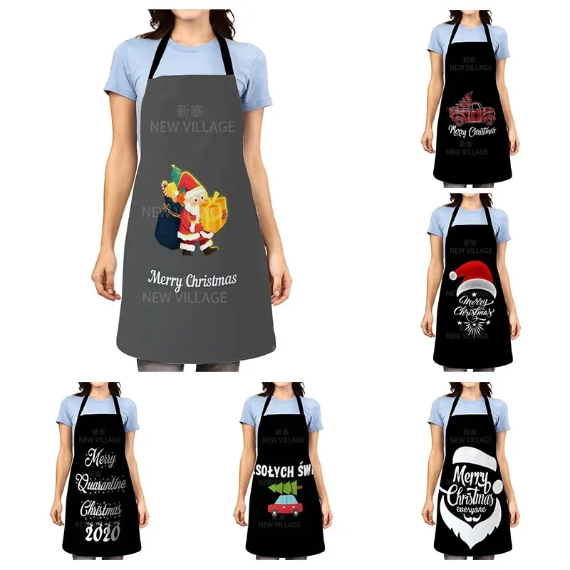 

Cotton Linen Sleeveless Chef Cooking Aprons Kitchen Accessories 68X55CM Christmas Green Forest Elk Kitchen Woman Apron