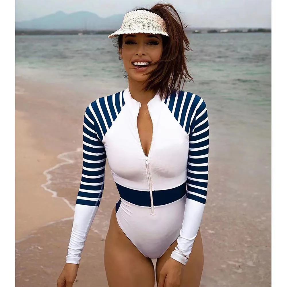 New Sexy One Piece Swimsuit Push Up Swimwear Women  Long Sleeves Swim Suit Bathing Suit Women Summer Beach Wear