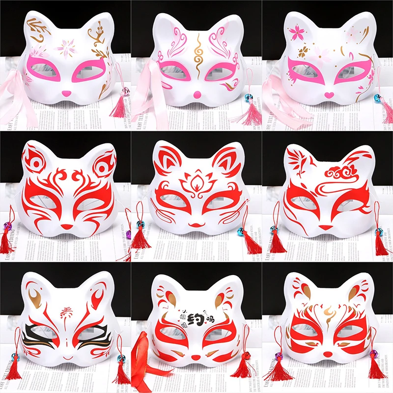 1Pc Anime Half Face Hand-painted Cat Fox Tiger Mask Anime Demon Slayer Masquerade Halloween Festival Party Cosplay Prop