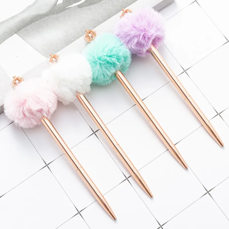 

20Pcs Crystal Shiny Metal Crown Hair Ball Ballpoint Pen Interesting Ballpoint Pen School Stationery School Office Supplies