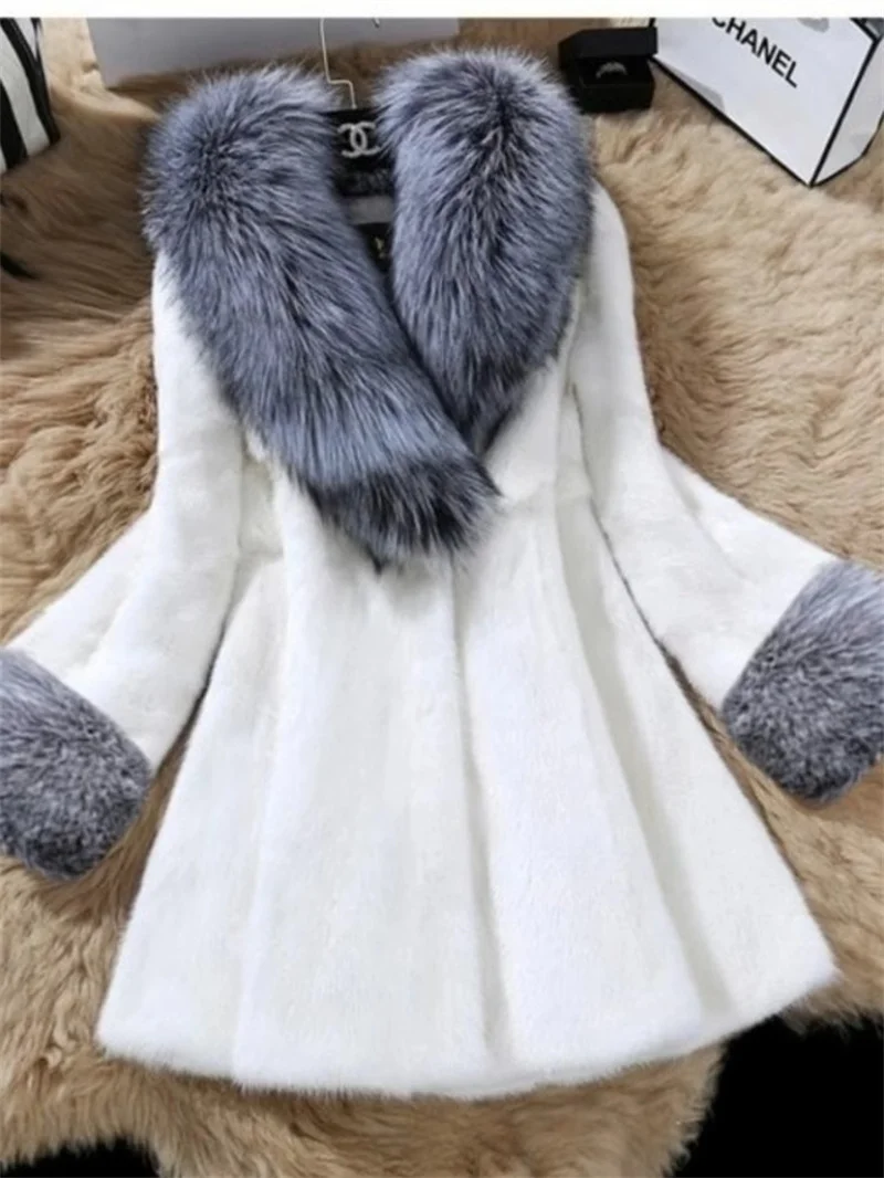 2023 Autumn/Winter New Loose New Korean Fashion Imitation Mink Mid length Fox Hair Collar Show Slim Fit Thin Fur Coat Coat For C