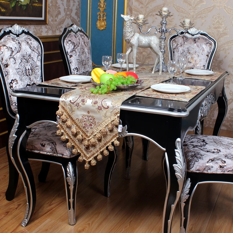 Luxury Table Runner Thick Traditional Jacquard Table Runners Multi-Tassels for Dining Room Damask Dresser Party Banquet Decor