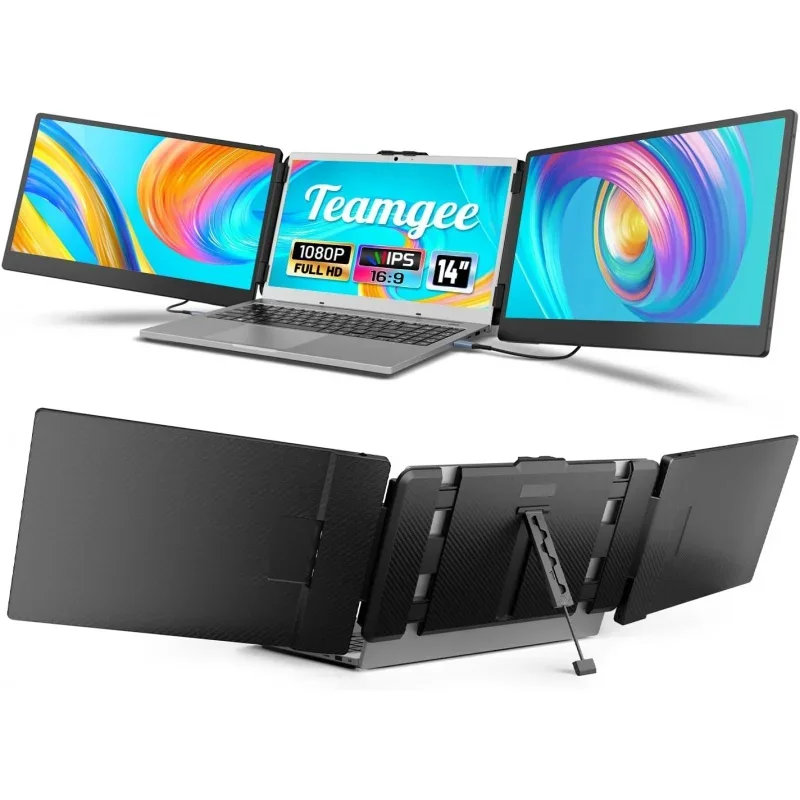 

Портативный монитор Teamgee, 14 дюймов FHD 1080P IPS расширитель экрана ноутбука со встроенной подставкой/двумя динамиками, разъем HDMI/USB-A/Type-C