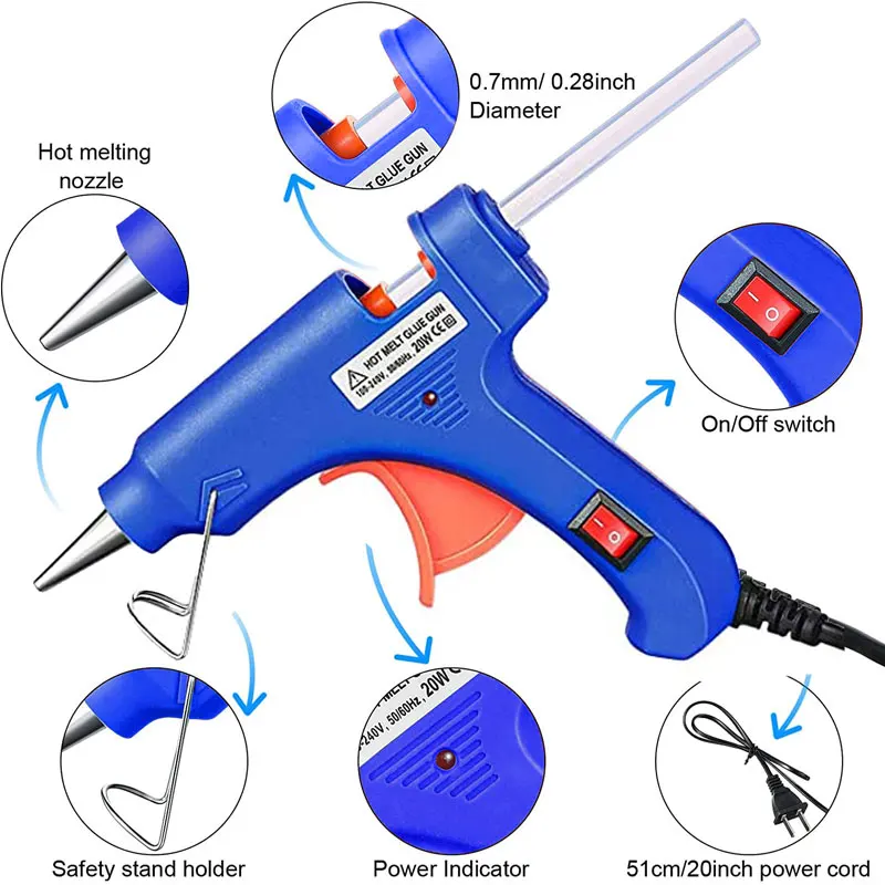 Hot Melt Glue Gun Hot Glue Gun 20W Glue Gun Mini Hot Glue Gun Kit with 30/10 Sticks for School Crafts DIY Arts Quick Melt Home Repairs Car Repair Tool