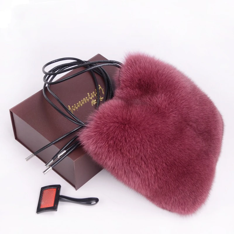 Fashion Large Capacity Women's Fur Bag Luxury Natural Fox Fur Square Shoulder Bag Winter High Quality Drawstring Closed Tote Bag
