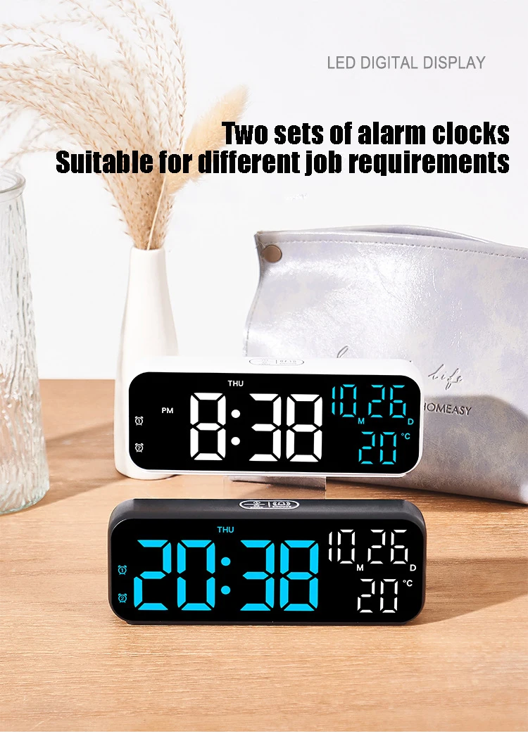 Description Picture 6 of itemDigital Alarm Clock Multifunctional LED Clock Voice Control Temperature and Date Day Display Night Mode Desktop Clock Desk Home