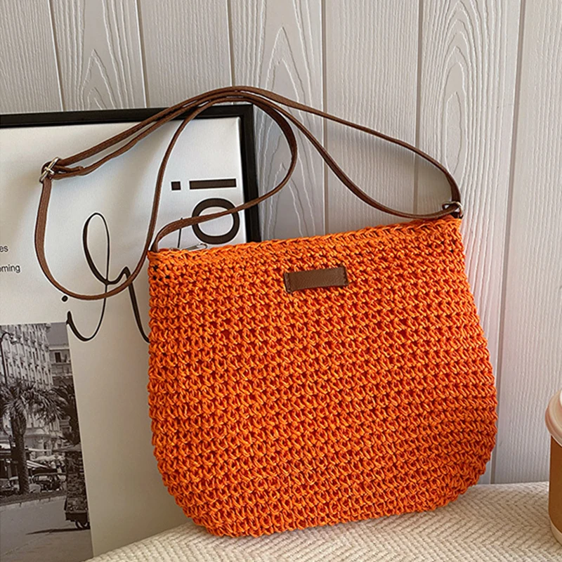 Summer Rattan Straw Bag For Women Knitted Beach Bag Bohemia Style Crossbody Bag Vacation Shoulder Bags Daily Clutch sac