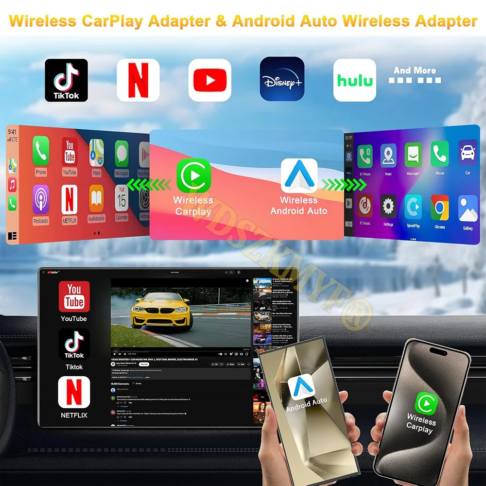 5 in 1 Smart Ai Box TV BOX Plug&Play Wireless Android Auto Carplay Adapter 2G+16G Android system Navigation For Netflix YouTube