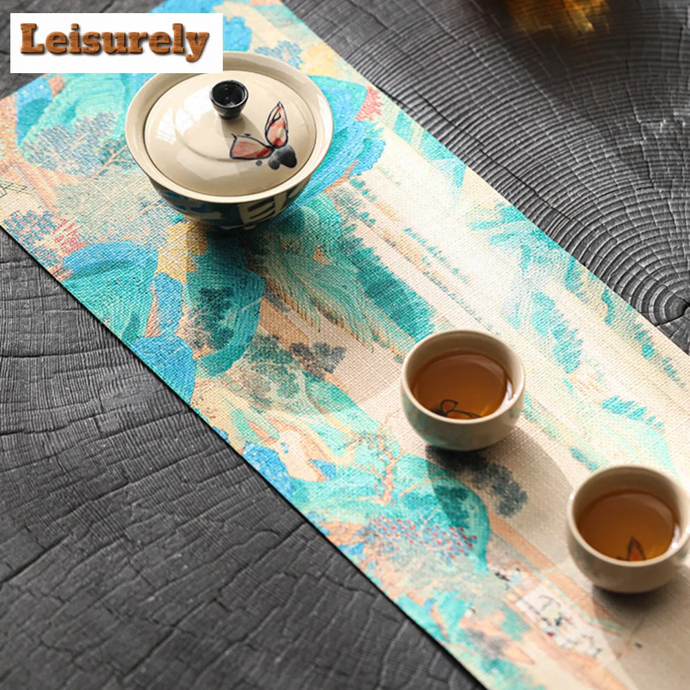 Zen Ancient Painting Heat-insulating Tea Table Mats Waterproof Drink Coaster Dinner Table Cloth Placemat Tea Ceremony Decoration