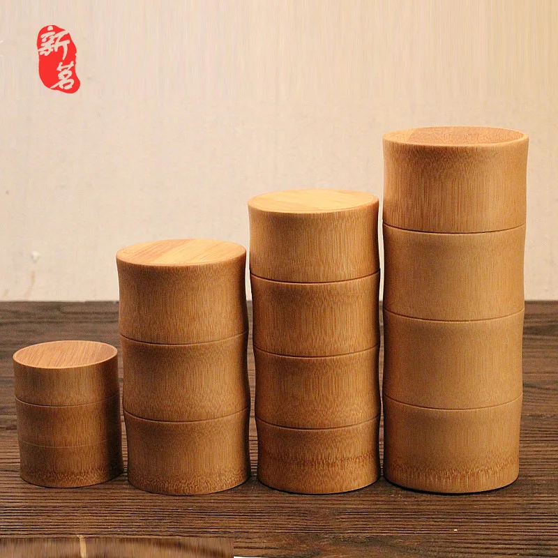 Eco-friendly Jar Portable Tea Canister Lid Handmade Container Round Bamboo Storage Box Holder Tea Art Supplies