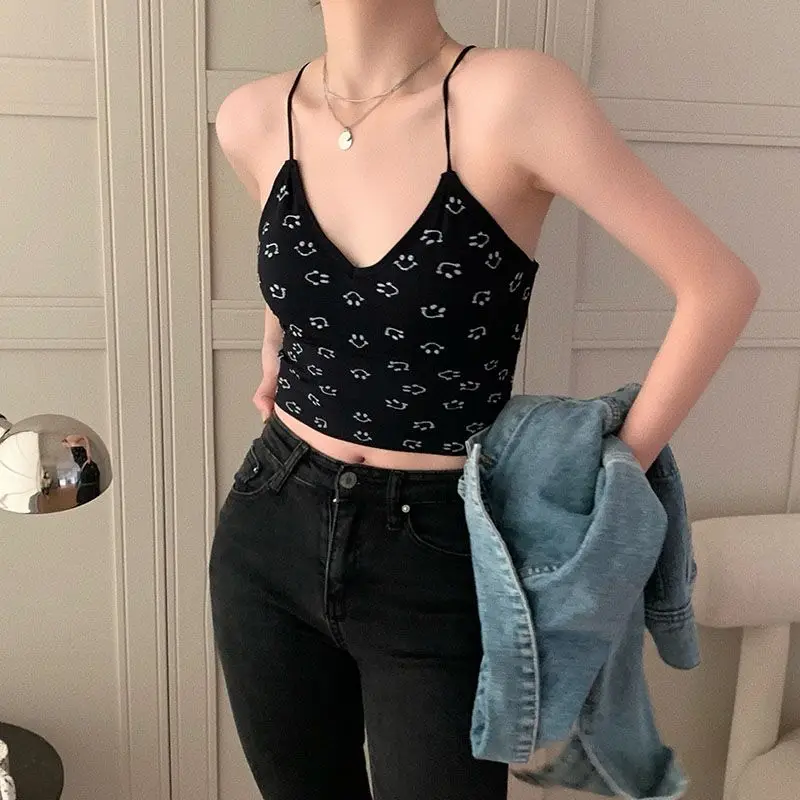 Divertente Sorriso Fasciatura Canotta Estate Backless Lace Up Crop Top Stile Coreano Sexy Carino Top