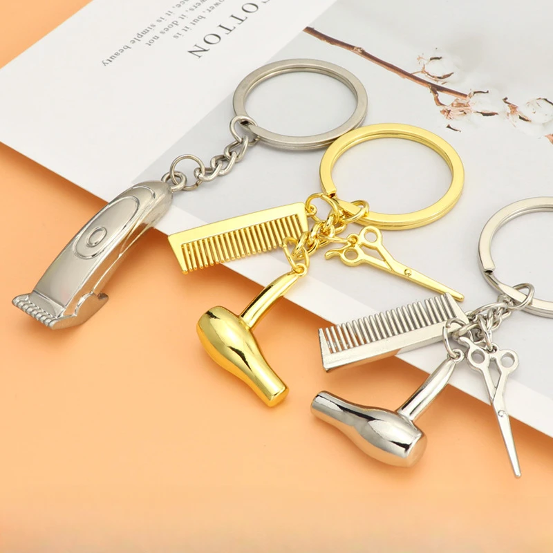 

3D Stereoscopic Mini Model Keyring Comb Hairdresser Company Hair Dye Box Hairstylist Keychain Metal Friend Hanging Pendant Gift
