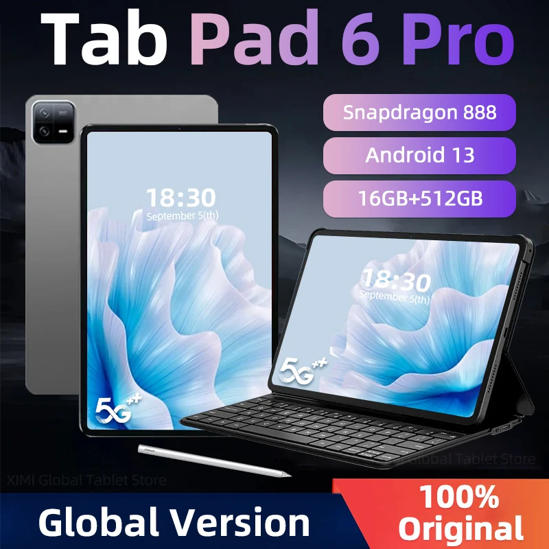 2024 Original Pad 6 Pro Snapdragon 888 Global Version Tablet PC Android 13 xioa mi RAM 16GB ROM 1TB 5G HD 4K Screen WIFI Mi