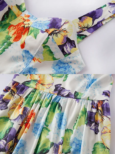 Hydrangea Flower Print Long Dress 3