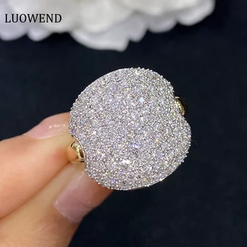LUOWEND 18K Yellow and White Gold Rings Luxury Real Natural Diamond Rings Fashion Interesting Style Wedding Jewelry for Women