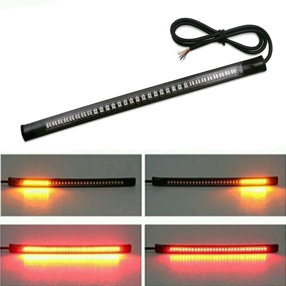 Motorcycle LED Lights 48 LED Light Bar Flexible Strip Tail Turn Signal Tail Rear Brake Stop Bulb 2835 3014 SMD Dual Color
