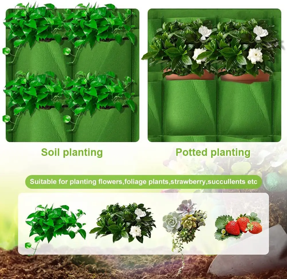 Multi Pockets Vertical Wall Hanging Planter Grow Bags Fabric Flower Vegetable Planting bags For Indoor Outdoor Home Garden Decor