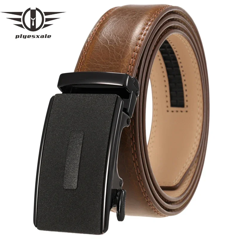 

Plyesxale Fashion Men Luxury Designer Automatic Ratchet Buckle Belt Genuine Leather Belts For Men Black Waist Strap Male G356