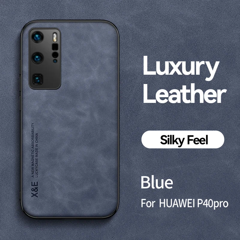 Luxury Leather Magnetic Phone Case with Metal Plate - Full Cover Protection