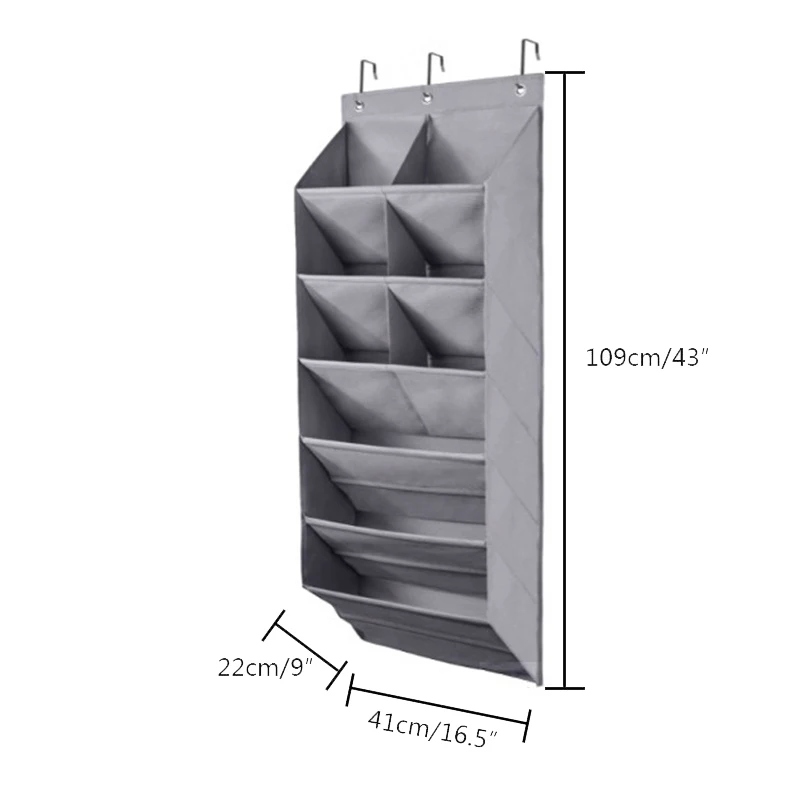 Over The Door Shoe Organizer - Grey 12 Pocket Hanging Storage With Deep Pockets & 6 Hooks For Shoes & Home Organization