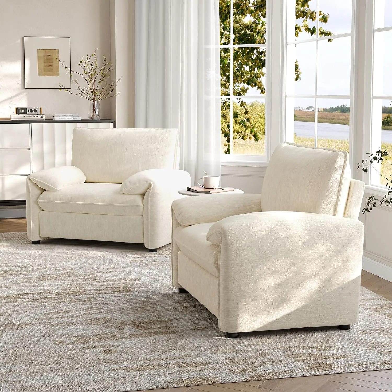 Komorebi Chenille Armchair side profile in minimalist living room