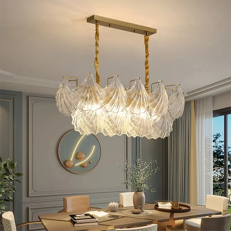 

Luxury Shell Led Crystal Glass Chandelier Lamp Retro Wrought Iron Pendant Light for Dining Living Bedroom Decor Lighting Fixture