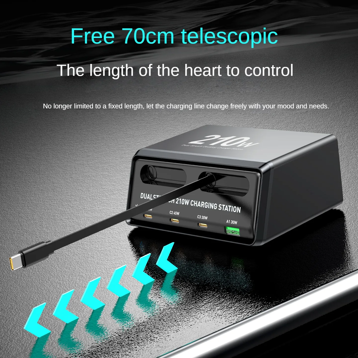 Dualstretch Charging Station with Retractable Cables 210W Power Hub