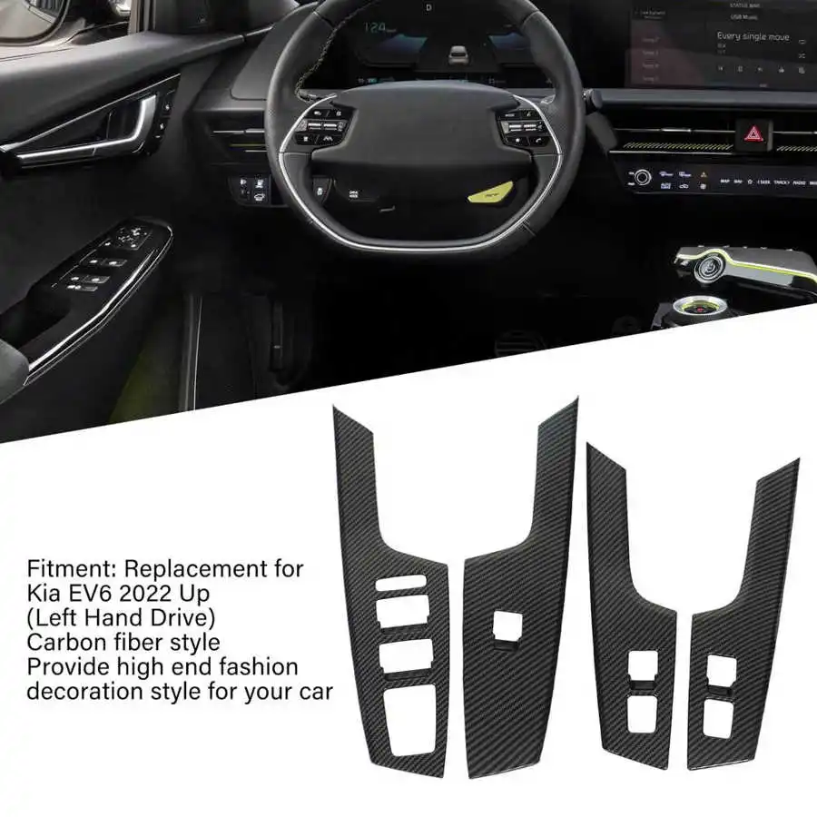 

Car Door Armrest Window Switch Panel Cover Trim Carbon Fiber Style Car Interior Decoration Replacement for Kia EV6 2022 Up