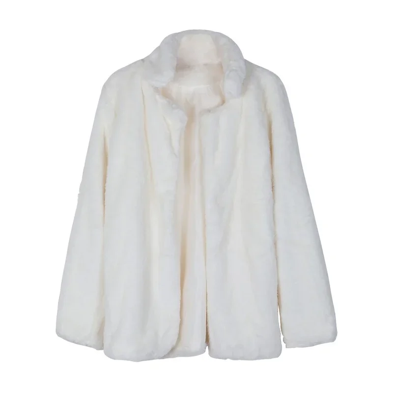 Faux Fur Coat Winter Solid Fashion Loose Outerwear Women Luxury Long Sleeve Warm Thick Fluffy Jackets Coats Female Cardigan New