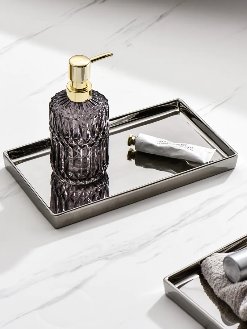 Nordic Electroplated Silver-plated Mirror Glass Tray Rectangular Storage Disk Jewelry Tier tray Home Decoration Snack Plates 3