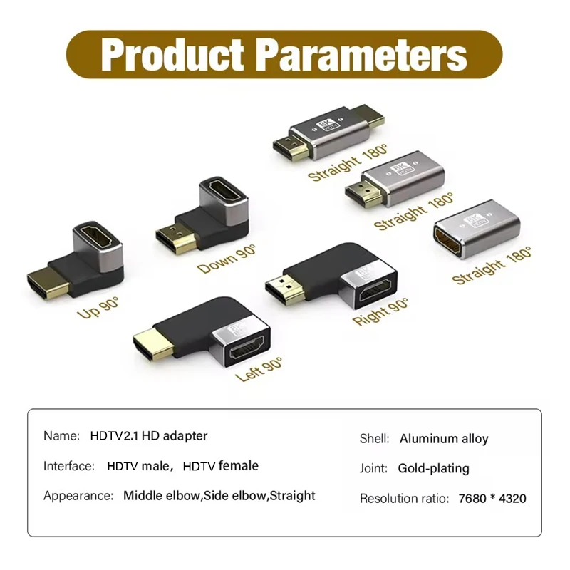 8K HDMI-Compatible 2.1 Cable Adapter 90 Degree Right Angle Elbow Connector Male to Female HDTV Extender For TV PS5 Xbox PC Laptop