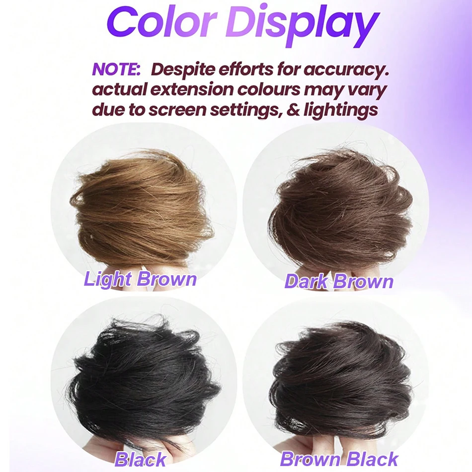 2PCS Messy Human Hair Bun Chignon With Elastic Rubber Band Stretchy 100% Human Hair Scrunchies Hair Bun Donut Elegant Ponytail