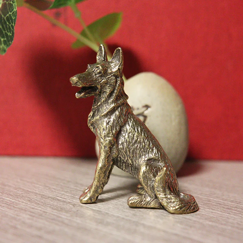 Brass Vintage Solid Dog Statue Desktop Ornament Zodiac Animal Puppy  Figurines Miniatures Home Decoration Crafts Accessories Gift