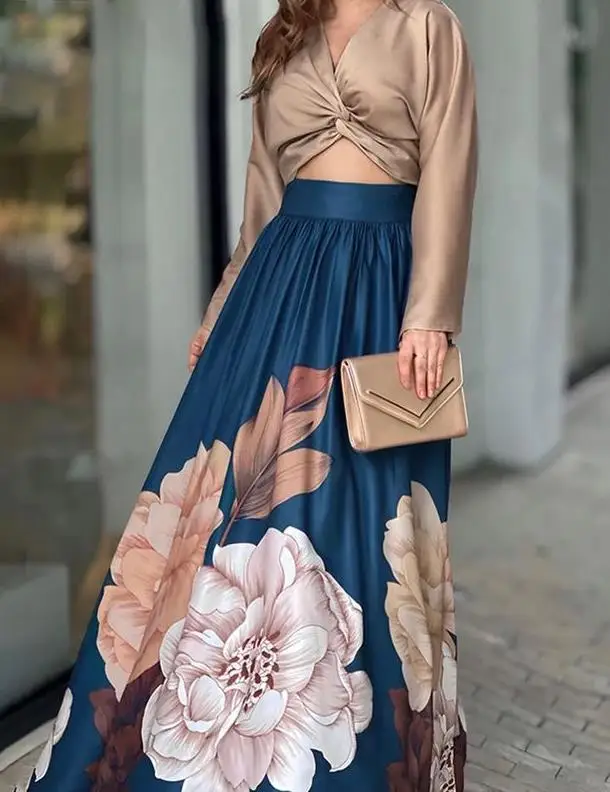 

Elegant Party Dresses for Women 2023 Autumn New Vintage Fashion Print Waist Long Sleeve Hollow Fold Loose Fit Dress Temperament