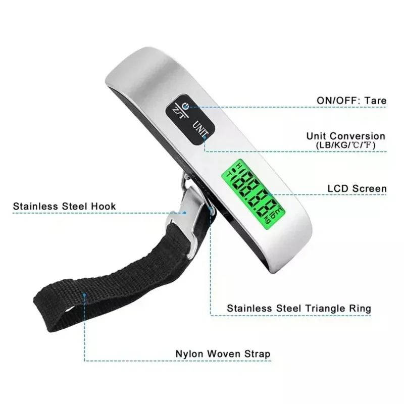 Portable Digital Luggage Scale with LCD Display and Overload Alarm