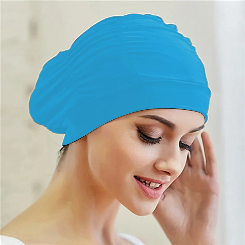 Swimming Hat Women Unisex Girls Long Hair Bathing Cap Swimming Cap Stretch Drape Free Size Swim Pool Sport Elastic Nylon Turban 3