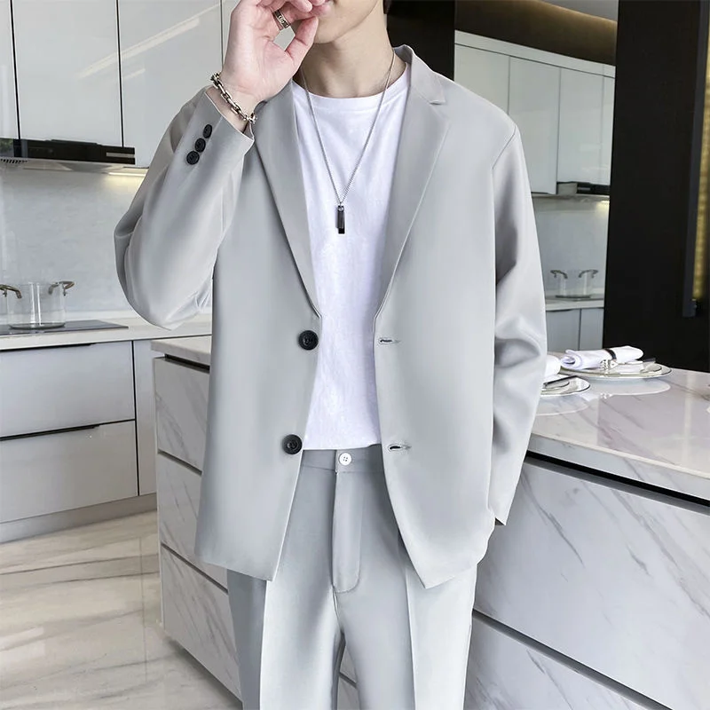 Korean Fashion Casual Blazers Coats Men Slim Business Jackets Solid Spring Autumn New Elegant Wild Male
