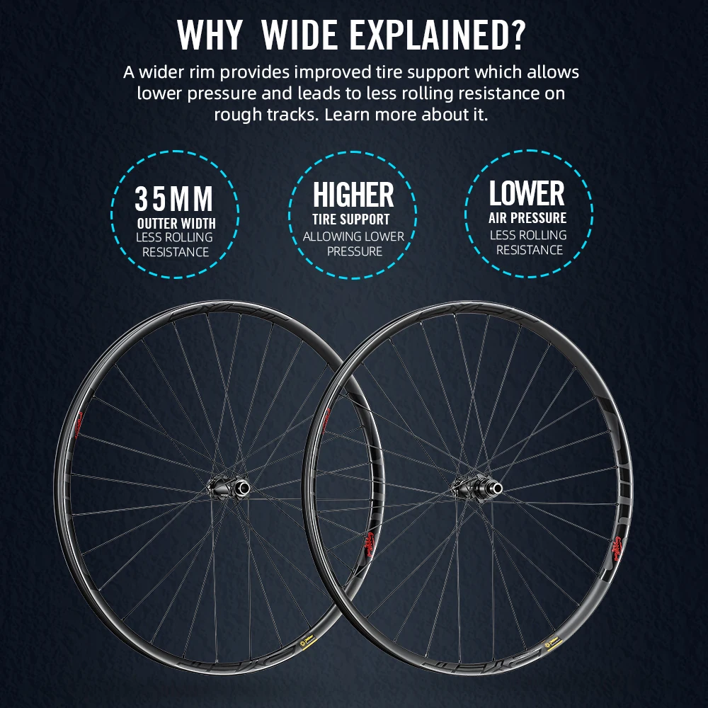 Carbon Bike Wheelset 29er MTB 1250g 35mm Width 36T Ratchet Straight Pull pillar Spokes