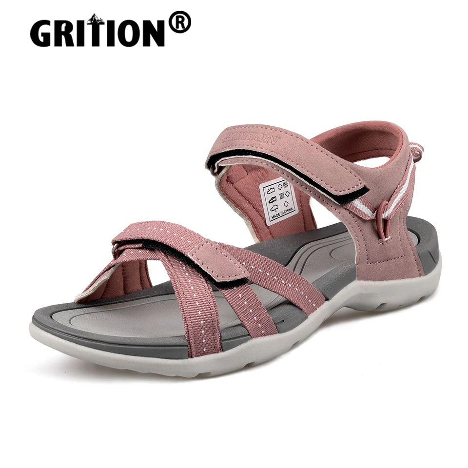 GRITION Womens Flat Sandals Beach Outdoor Casual Fashion Non Slip Light PU Rubber Breathable Trekking Summer Sand 2022 Size 41