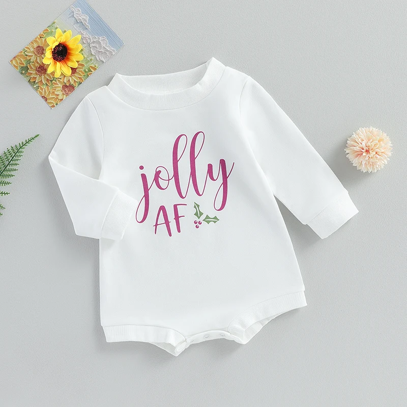 

Suefunskry Infant Baby Christmas Romper, Long Sleeve Crew Neck Letters Print Fall Bodysuit Clothes for Girls Boys 0-24Months