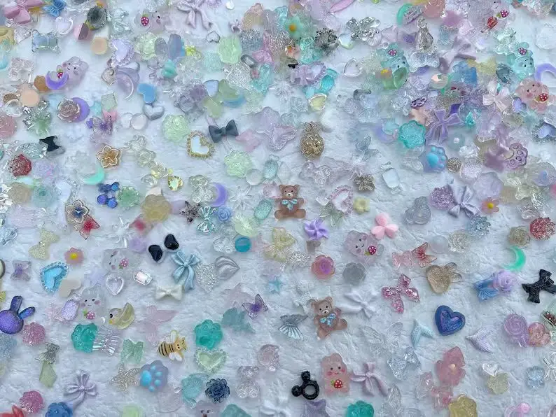 45g 믹스 3D 레진 네일 참 장식품 귀여운 오로라 네일 아트 장식 리본 나비 하트 꽃 매니큐어 액세서리