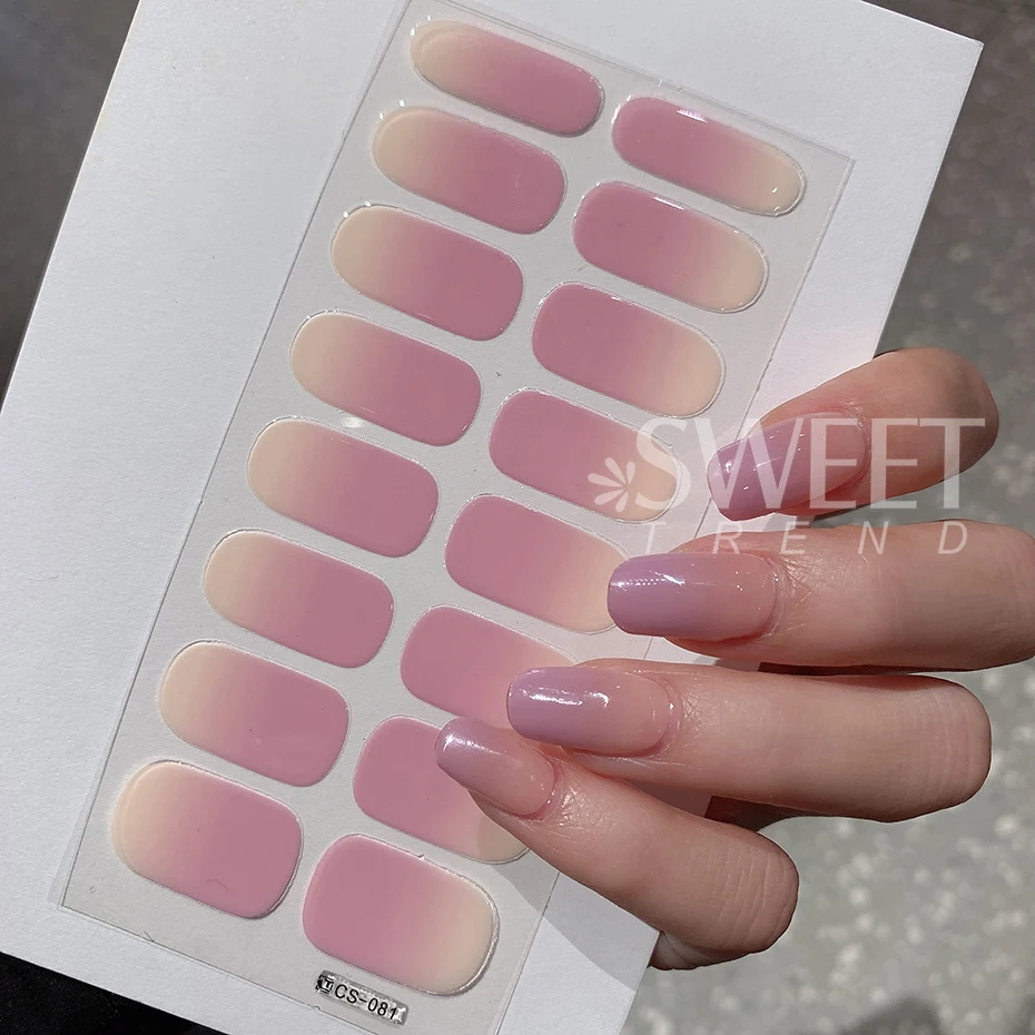 6pcs/set Baking Free Solid Gradient Full Cover Nail Sticker Patch Strips Nail Polish Strips Wraps for Women Manicure Decoration