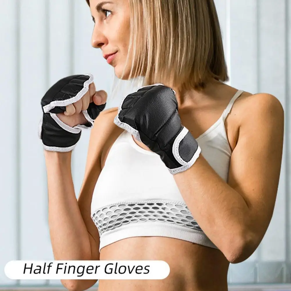1 Pair Boxing Gloves Breathable Fighting Punching Gloves Shock Absorbing Hand Wrist Faux Leather Kickboxing