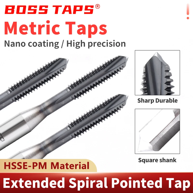 HSSE-PM JIS Standard Extended Spiral Pointed Tap 80L 100L M2 M3 M4 M5 M6 M8- M12 Machine Screw Threa